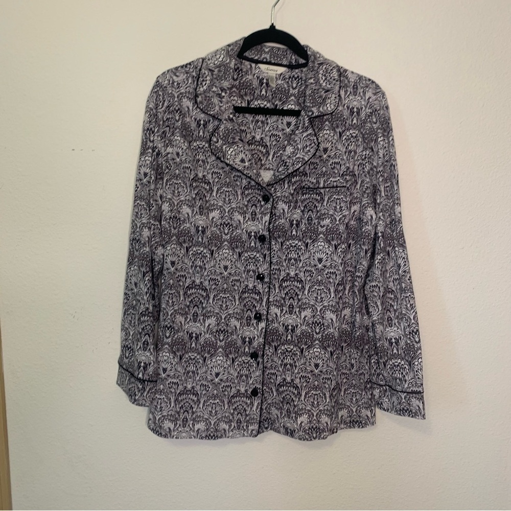 Soma Black and Gray Patterned Pajama Top Size Extra Large